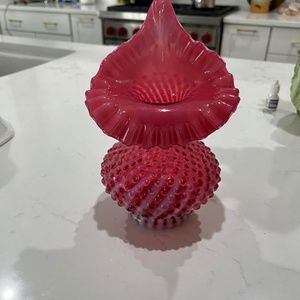 Fenton Glass:  Cranberry hobnail tulip vase